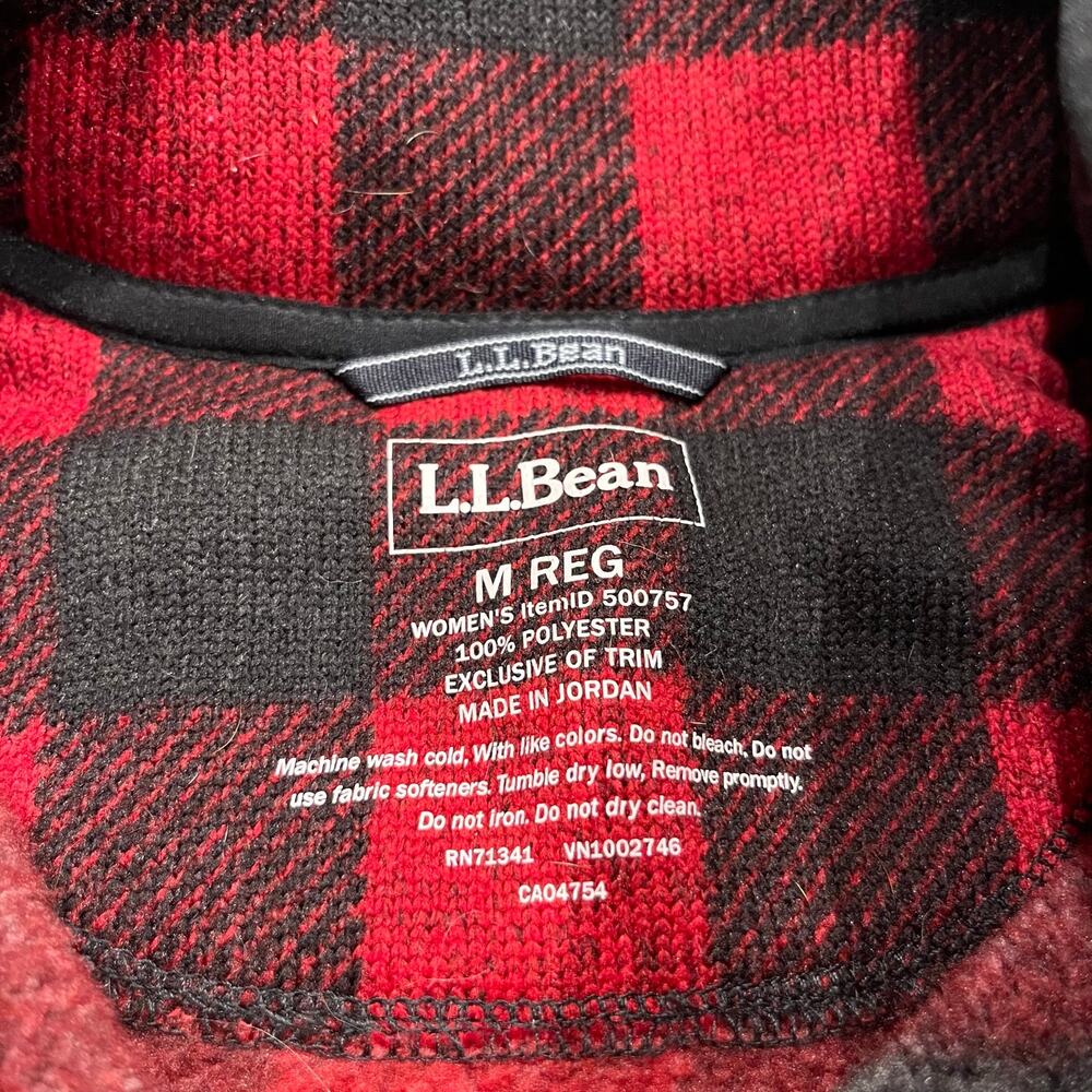 LL Bean Sweater Fleece Pullover M Buffalo Plaid Preppy Fall Cozy Casual Outdoor - Picture 2 of 5
